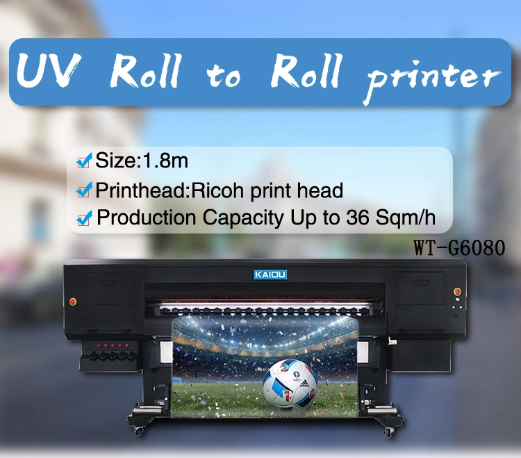 High Speed G6080 Low Loss 1.8m UV Printer Digital Flex Printing Machine High Accuracy 1200dpi Industrial Printer Roll to Roll UV Inkjet Sticker Printer